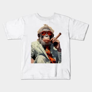 Cigar Smoking Orangutan: Sophisticated Orangutan Charm on a light (Knocked Out) background Kids T-Shirt